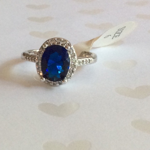 18k WHITE GOLD 3CT SAPPHIRE /DIAMOND Ring - Picture 7 of 7